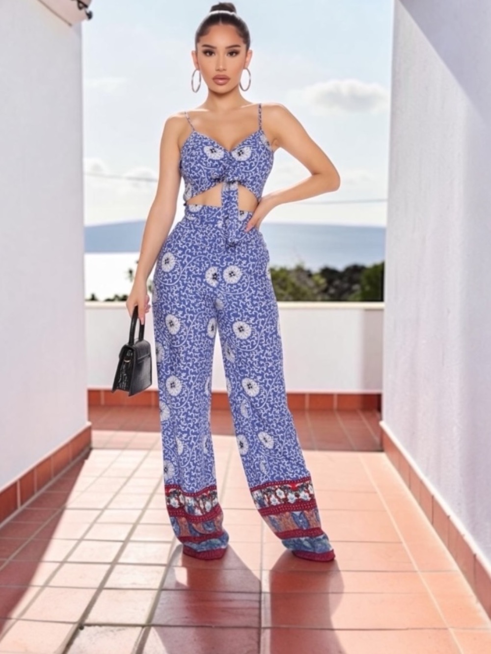 NEW!!! Fashion Nova Blue Floral Tie-Front Jumpsuit
